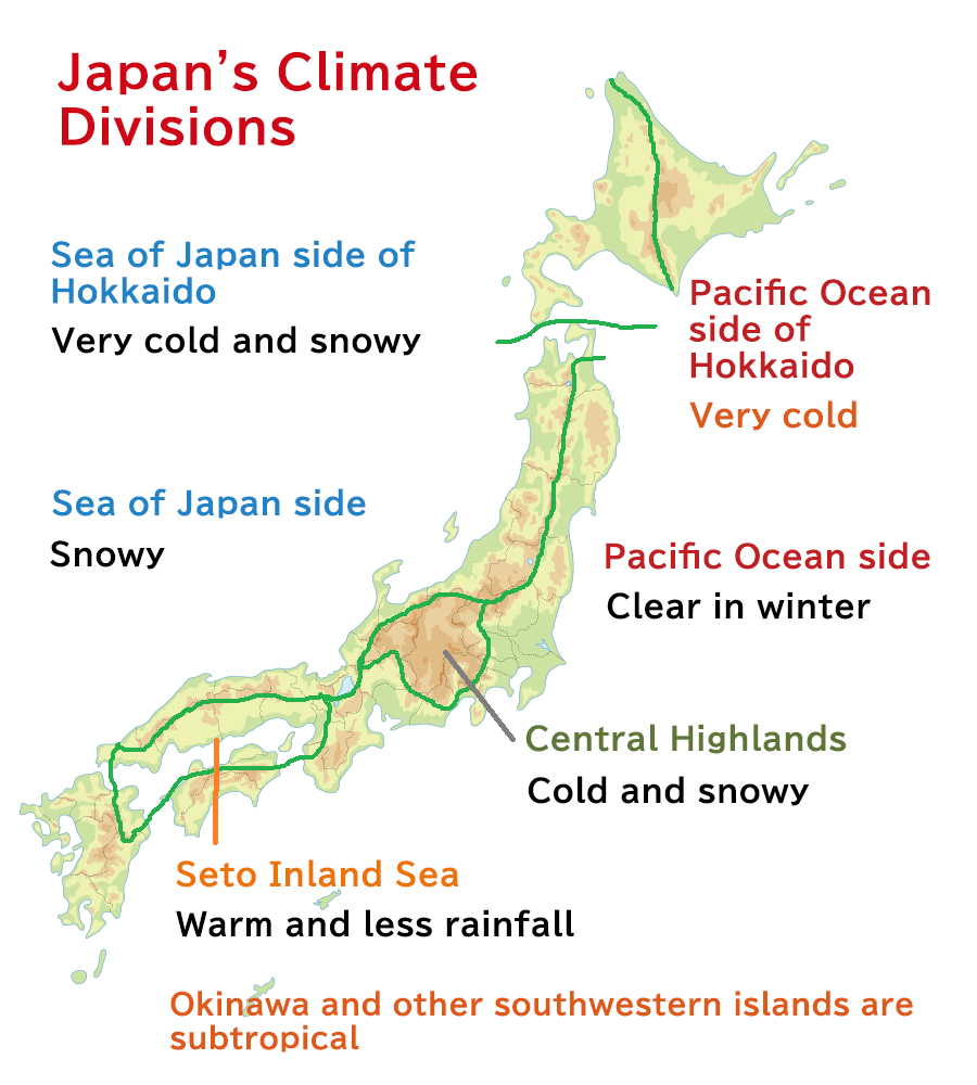 Map of the Japanese Islands illustrating Japan's climatic divisions