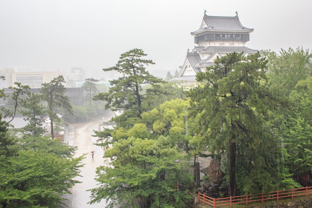 Kokura Castle in Kitakyushu City, Fukuoka Prefecture during heavy rain
