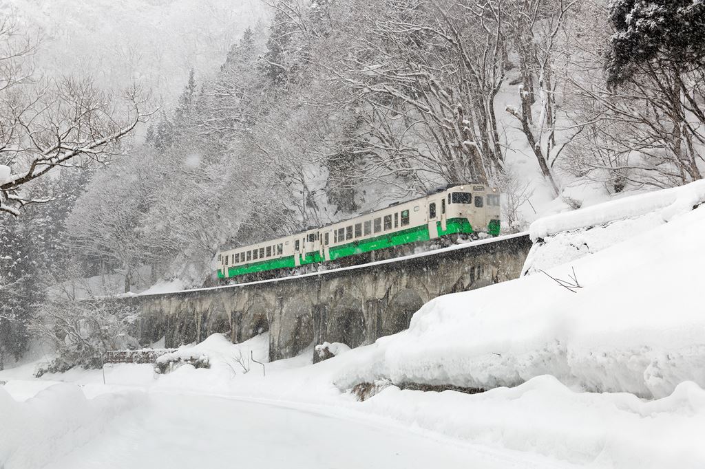 Aizu Railway in Fukushima Prefecture during heavy snowfall
